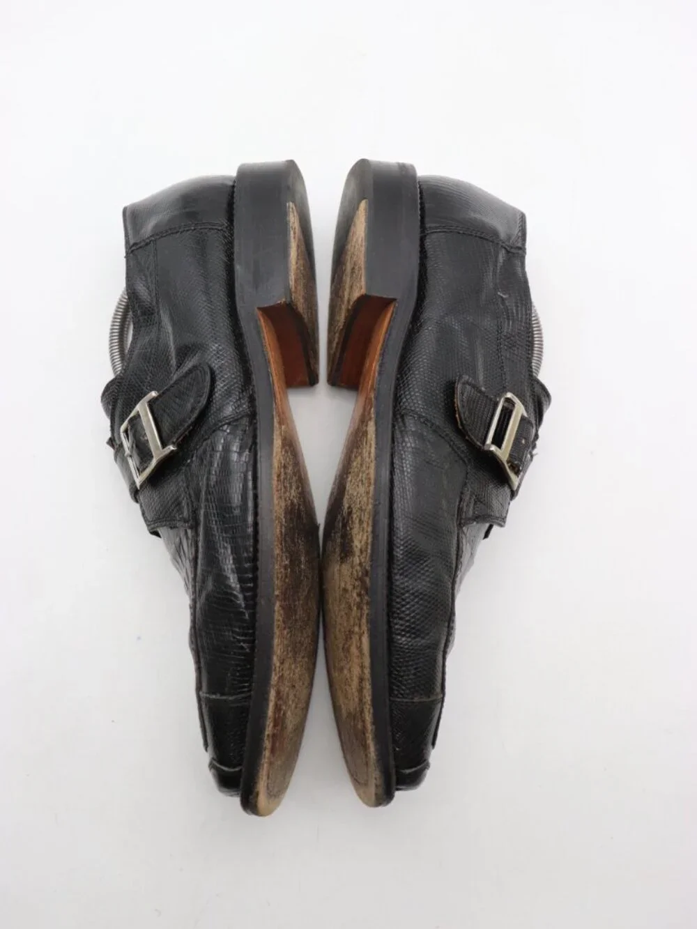 David Eden Men's Size 10.5 Crocodile &Lizard Black Leather Dress Shoe Square Toe
